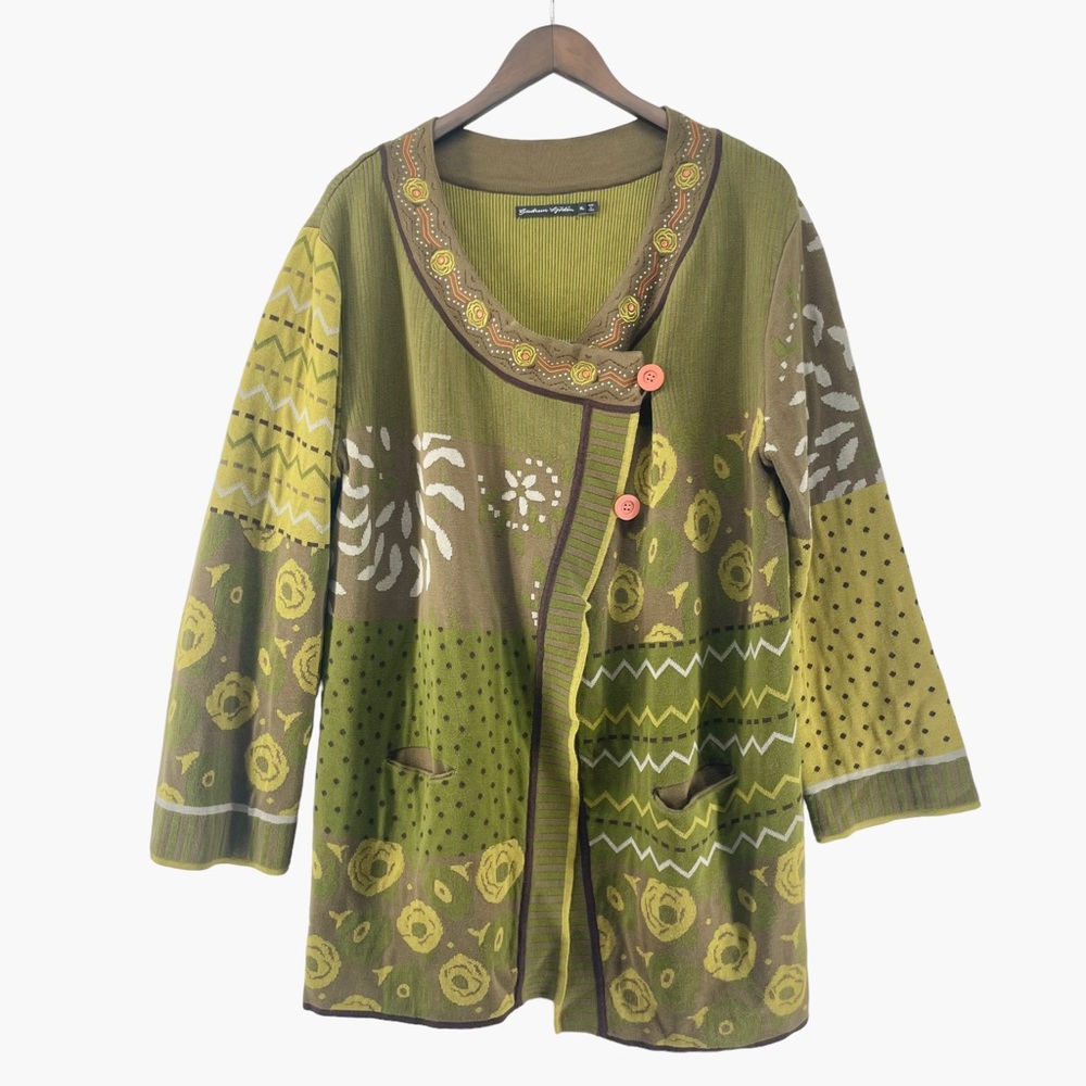 Gudrun Sjoden Green and Brown Patterned Cardigan